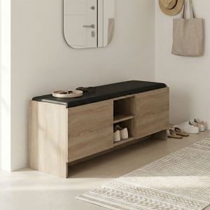 СТОЙКА ЗА ОБУВКИ-ТАБУРЕТКА ZULLA SONOMA-ЧЕРНА 110X37X43СМ