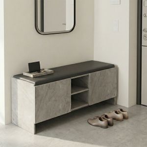 СТОЙКА ЗА ОБУВКИ-ТАБУРЕТКА ZULLA СИВО-БЕЖОВА МРАМОРНА ЕФЕКТ-ЧЕРНА 110X37X43СМ