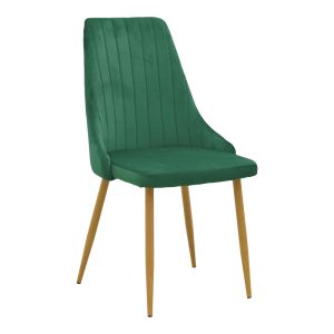 Azori velvet chair, green fabric, with natural metal leg, 49x55x85cm