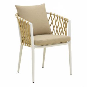 PELUXE CHAIR, ALUMINUM, WHITE-POLYETHYLENE ROPE, NATURAL-BEIGE CUSHIONS, 57X60X78CM