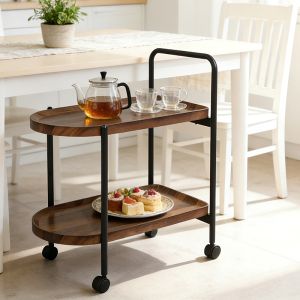 СТРАНИЧНА МАСА КОЛИЧКА WHELEA, MDF-МЕТАЛ, ЦВЯТ ОРЕХ-ЧЕРЕН, 40X60X69СМ