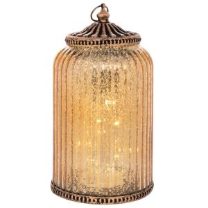 GLASS ROUND LANTERN WITH LED LIGHT AND METAL COVER IN SILVER COLOR 11.5X11.5X20CM