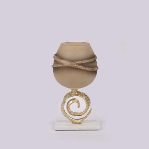 Glass vase with metal elements beige-gold 15x14x29cm