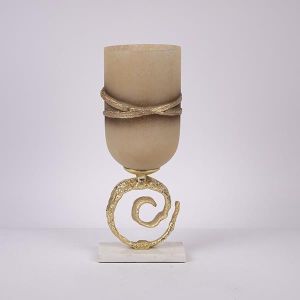 Glass vase with metal elements beige-gold 18x15x45cm