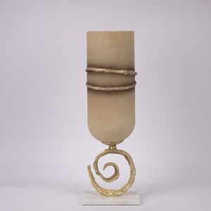 Glass vase with metal elements beige-gold 18x15x58cm