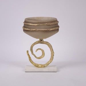 Glass bowl with metal elements beige-gold 21x21x30cm