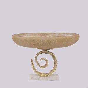 Glass bowl with metal elements beige-gold 40x20x27cm