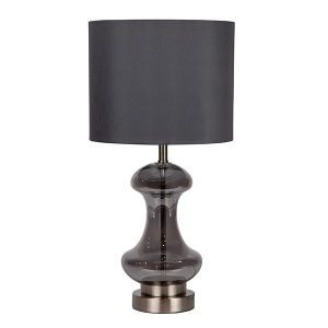 Glass table lamp with fabric shade, gray glass - metallic silver 25x49cm