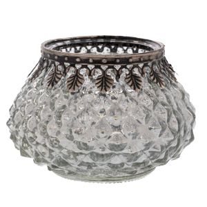 GLASS TEA CANDLE HOLDER IN SILVER COLOR VINTAGE 11.5X11.5X8CM