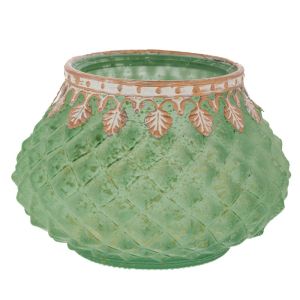 GLASS TEA CANDLE HOLDER IN VINTAGE STYLE IN GREEN COLOR 11.5X11.5X8 CM