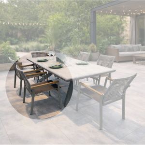 Sierra dining chair, aluminum, gray padded seat and flat woven wicker