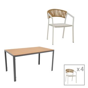 ТРАПЕЗНА МАСА NARES - GLISTEN C КОМПЛЕКТ ОТ 5 ЧАСТИ АНТРАЦИТНО-БЯЛ АЛУМИНИЙ И ШПЕРПЛАТ В ЕСТЕСТВЕН ЦВЯТ 140X80X72.5СМ