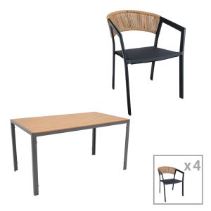 ТРАПЕЗНА МАСА NARES-GLISTEN C КОМПЛЕКТ ОТ 5 ЧАСТИ АНТРАЦИТ АЛУМИНИЙ И ШПЕРПЛАТ В ЕСТЕСТВЕН ЦВЯТ 140X80X72.5СМ