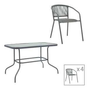 ТРАПЕЗНА МАСА VALOR-LINDARIA КОМПЛЕКТ ОТ 5 ЧАСТИ АНТРАЦИТ МЕТАЛ-СТЪКЛО-ПЕ РАТАН 110X60X70СМ