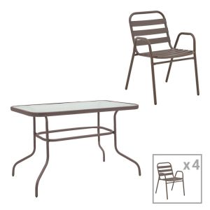 ТРАПЕЗНА МАСА VALOR-SUSSIE МЕТАЛ КАФЯВО-СТЪКЛО 110X60X70СМ