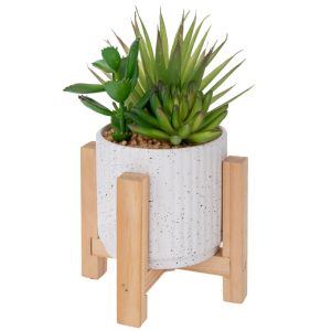 GRASS IN A CERAMIC POT ON WOODEN LEGS 10X9X18 CM