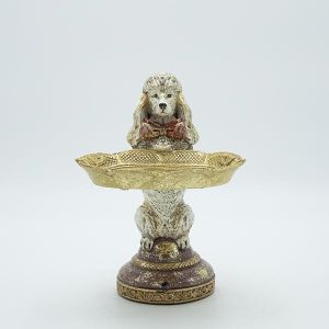 Figure dog with tray gold - pink 14.5x16x20.5cm