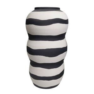 Cement vase black and white curved paradise - 23x24x45cm 1/box