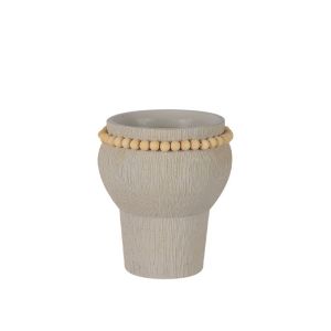 Cement pot beige vase with beads Φ17x19cm - 1/6kib