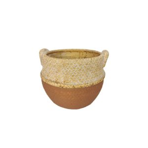 Циментова саксия в теракотово-бежов цветен тип кошница с дръжки - 16x15.5x13см 12/12 кутия