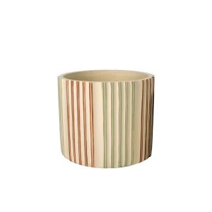 Циментова саксия, бежова, вертикални линии, зелена/червена - Φ16.5x15см 12/12 кутия