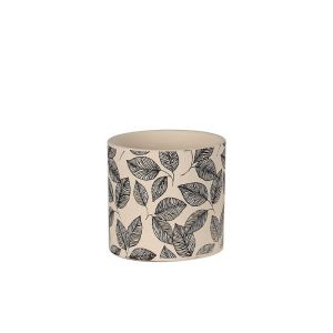 Циментова саксия, бежово-черна, кръгла с листа Φ16.5x15см - 1/12кутия