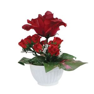 Red mini flower arrangement in a plastic pot - h18 cm