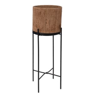 ЧЕРНА МЕТАЛНА САКСИЯ СЪ СТОЙКА, 25X66 СМ