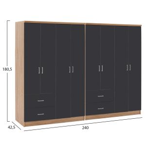 8-крилен гардероб Briana Hm21237.01 меламин в цвят сонама и тъмно сиво 241x42,5x180,5всм.