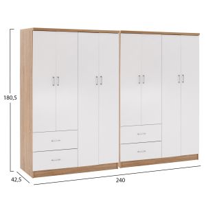 8-крилен гардероб Briana Hm21237.02 меламин в сонама и бяло 241x42,5x180,5hсм.