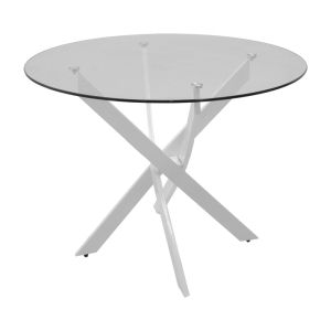 Antoro table made of glass and metal legs in white color, diametrically 100x75 cm