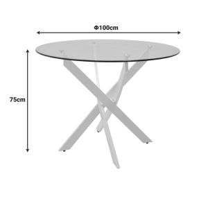 Antoro table made of glass and metal legs in white color, diametrically 100x75 cm