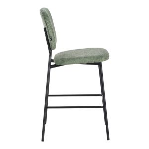 Cathair bar stool boucle fabric in green color with black metal legs 48x54x100cm