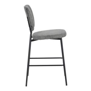 Cathair bar stool boucle fabric in dark gray color with black metal legs 48x54x100cm