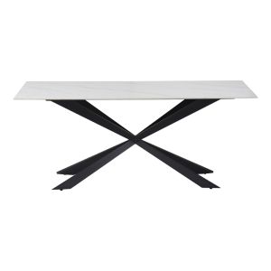 Cozline маса бял мрамор синтерован камък-крак черен метал 180x90x76cm