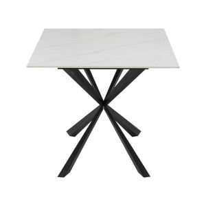 Cozline маса бял мрамор синтерован камък-крак черен метал 180x90x76cm