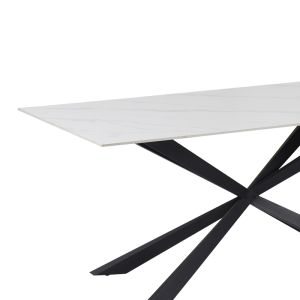 Cozline маса бял мрамор синтерован камък-крак черен метал 180x90x76cm
