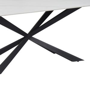 Cozline маса бял мрамор синтерован камък-крак черен метал 180x90x76cm