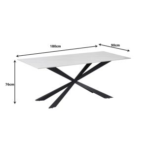 Cozline маса бял мрамор синтерован камък-крак черен метал 180x90x76cm