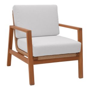 Doumain lounge set of 4 solid teak wood-white cushion-natural rattan