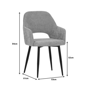 Factols chair-armchair beige-gray fabric-black metal legs 53x61x84cm