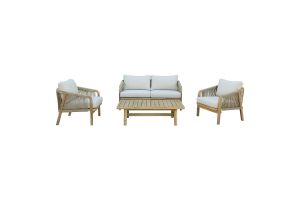 Garden Lounge Set 4pcs Malibu Natural Acacia Wood-beige Fabric