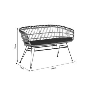 Garden Sofa 2 Seater Naoki With Cushion Pe Natural-metal Black 148x70x72cm