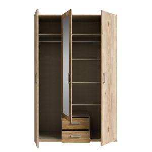 Jakrine melamine three-door wardrobe melamine with mirror in oak with 3 gray shelves 133.2x54.2x210.5cm