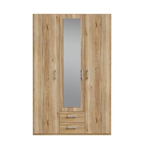 Jakrine melamine three-door wardrobe melamine with mirror in oak with 3 gray shelves 133.2x54.2x210.5cm