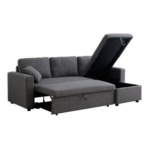 Kamore corner sofa bed with storage, anthracite fabric, 223x146x85cm