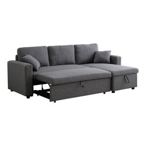 Kamore corner sofa bed with storage, anthracite fabric, 223x146x85cm