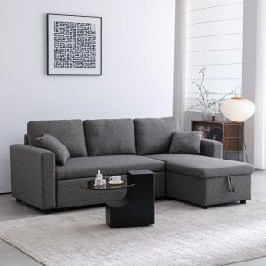Kamore corner sofa bed with storage, anthracite fabric, 223x146x85cm