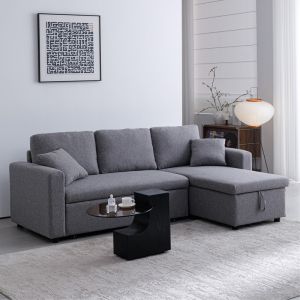 Kamore corner sofa bed with storage, gray, fabric 223x146x85cm