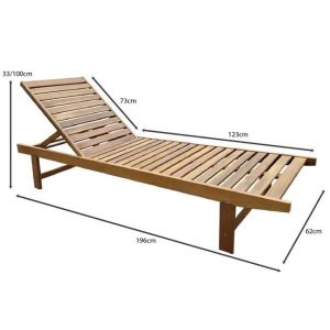 Lugano sun lounger, tropical acacia solid wood, natural color ε2291 62x196x33cm